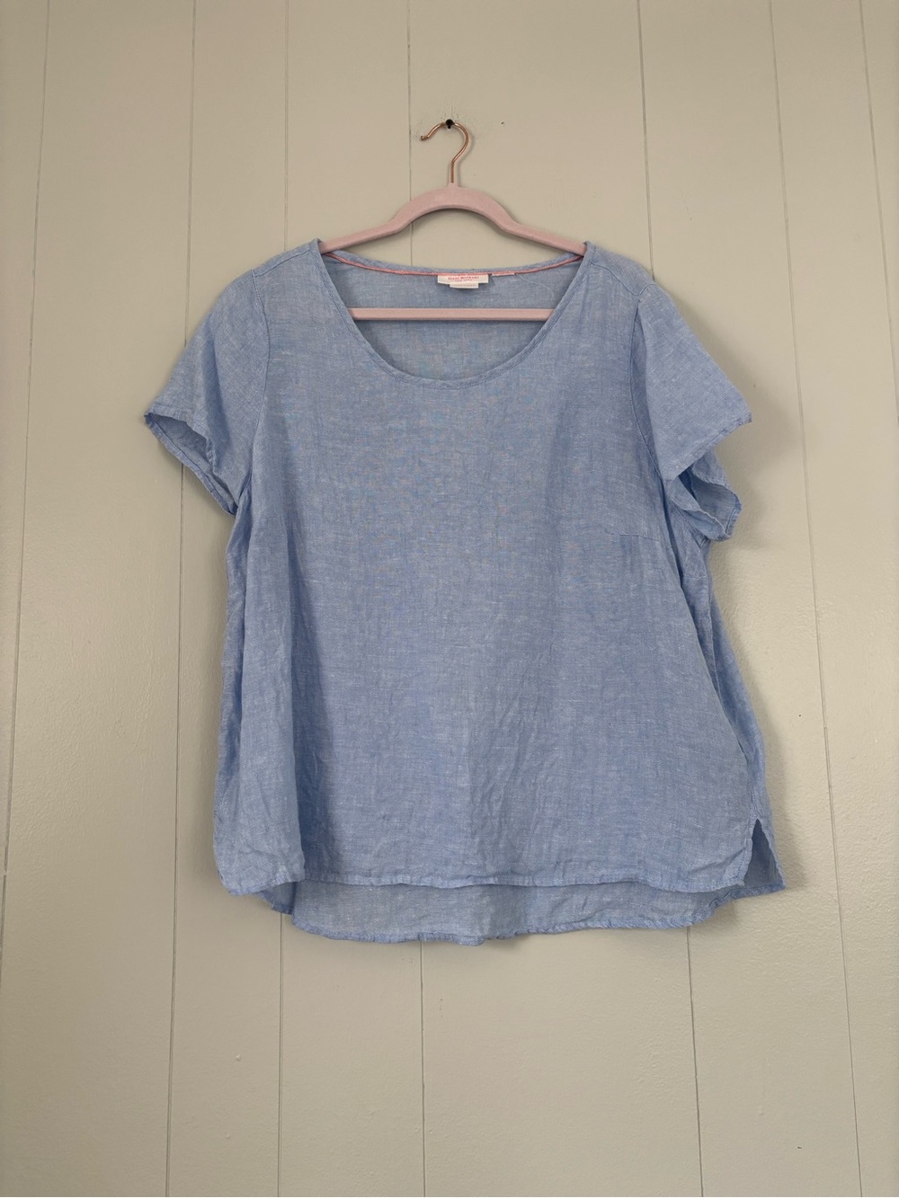 Isaac Mizrahi 100% Linen Light Blue Short Sleeve Boxy Top XL